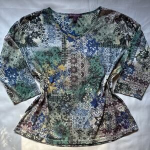 Gloria Vanderbilt Floral Top Womens Large Boho Chic Grunge Fairy Y2K Vibes